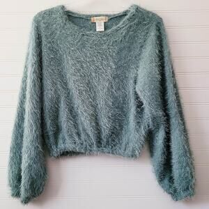 Altar'd State Sweater Womens XS Green Fluffy Eyelash Cropped Y2K